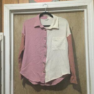 Heyday color blocked 100% cotton one chest pocket size medium textured cotton